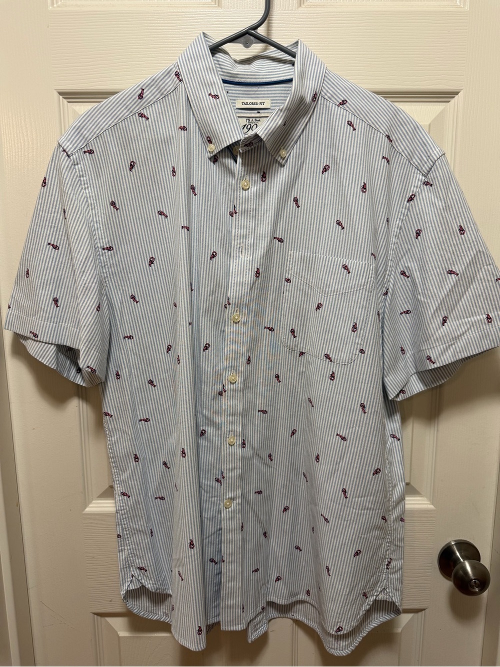 Jos. A. Bank Light Blue Striped Button-Down with Red Motif